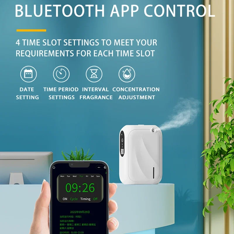 Home Fragrance Essential Oils - 電気式エッセンシャルオイルディフューザー 壁掛け式 Bluetoothアプリ制御 フレグランスディフューザー 自動芳香剤 家庭用